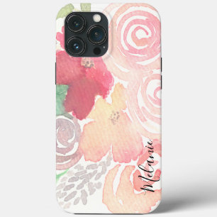 Case-Mate iPhone Case Aquarelle Florales Feuillage Rose Nom Script