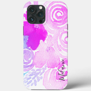 Case-Mate iPhone Case Aquarelle Florales Nom en écriture rose vif