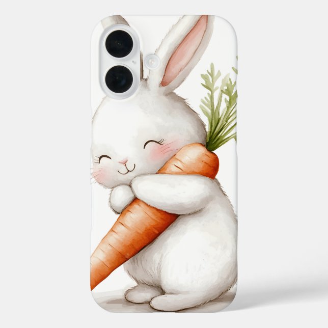 Coques Case-Mate iPhone Aquarelle Fluffy Bunny Carrot Love (Verso)