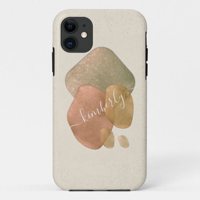 Coques Case-Mate iPhone Aquarelle Formes de Paillettes en Or Rose Abstrait (Dos)