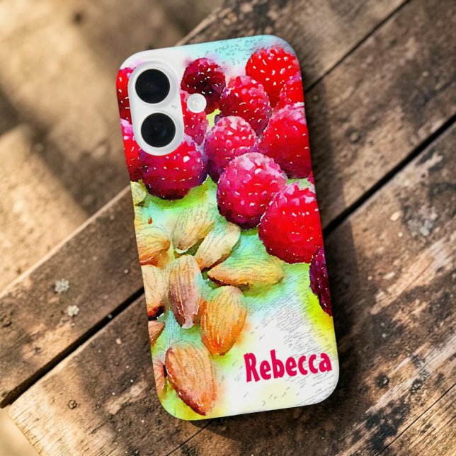 Coques Case-Mate iPhone Aquarelle framboises et amandes (Strawberry and almond watercolor iPhone case with template text)