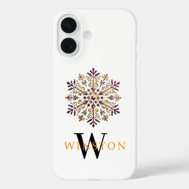 Coques Case-Mate iPhone Aquarelle Golden Snowflake Magique Monogramme Blan (Verso)