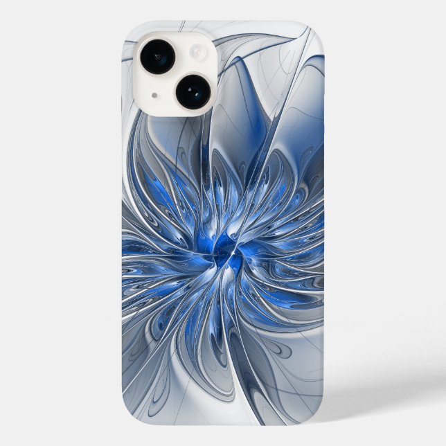 Coques Case-Mate iPhone Aquarelle gris bleu Abstrait Fractal Art Flower (Verso)