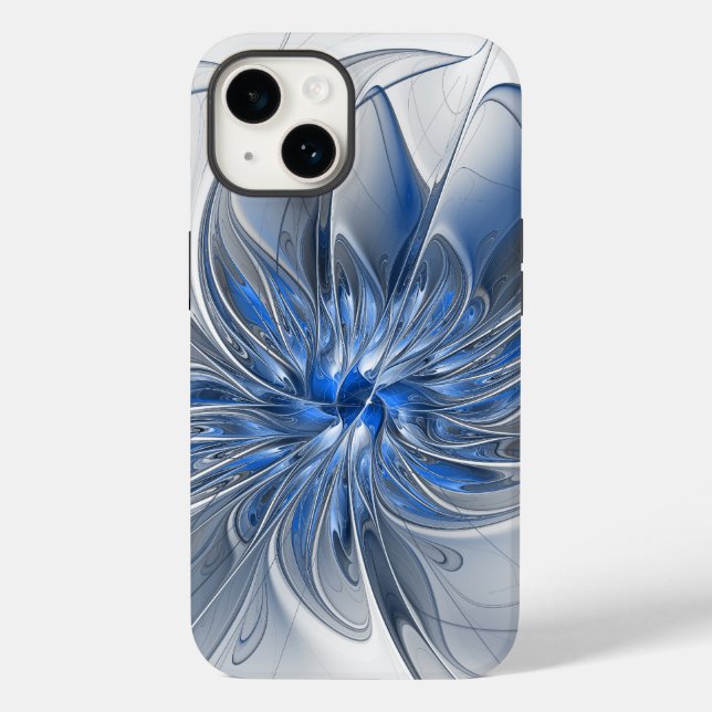 Coques Case-Mate iPhone Aquarelle gris bleu Abstrait Fractal Art Flower (Verso)