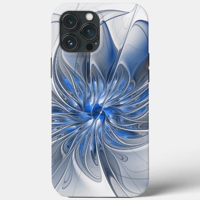 Coques Case-Mate iPhone Aquarelle gris bleu Abstrait Fractal Art Flower (Verso)