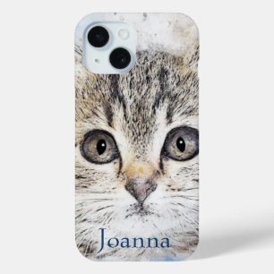 Coque Case-Mate iPhone Aquarelle Gris Kitts sur Bleu