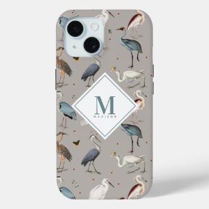Coque Case-Mate iPhone Aquarelle Heron Bird Egret Nature Monogramme