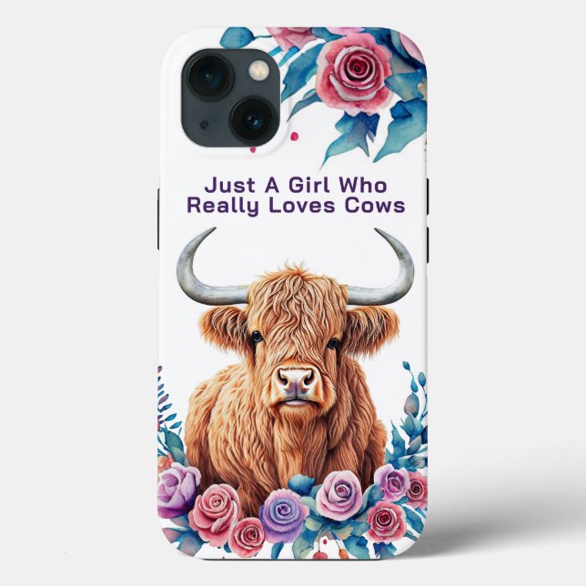 Coques Case-Mate iPhone Aquarelle Highland Cow Flowers Ajouter Texte Ou No (Verso)