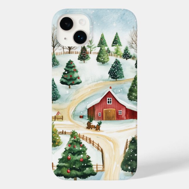 Coques Case-Mate iPhone Aquarelle Hiver Paysage rustique avec Fir Trees (Verso)