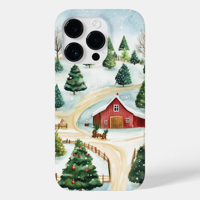 Coques Case-Mate iPhone Aquarelle Hiver Paysage rustique avec Fir Trees (Verso)