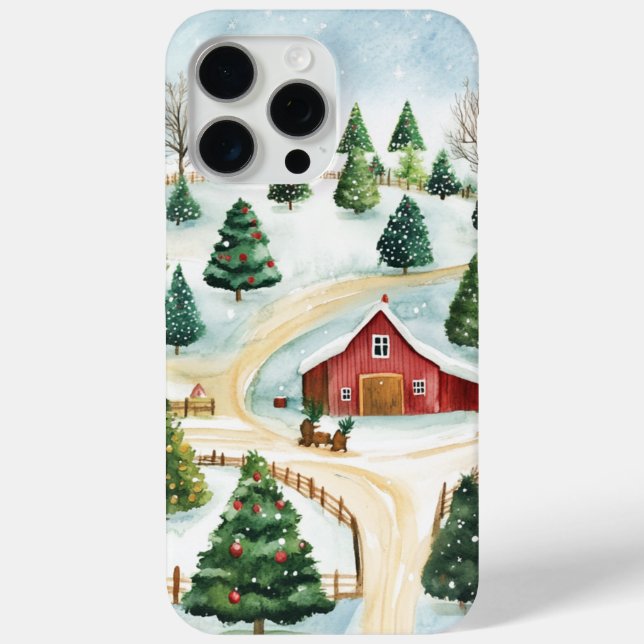 Coques Case-Mate iPhone Aquarelle Hiver Paysage rustique avec Fir Trees (Verso)