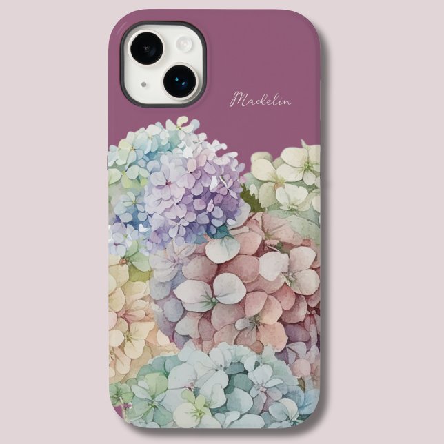 Coques Case-Mate iPhone Aquarelle Hydrangea Antique Fuchsia Personnalisé (Créateur téléchargé)