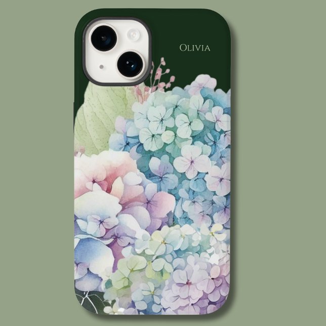 Coques Case-Mate iPhone Aquarelle Hydrangea Personnalisé Vert (Créateur téléchargé)