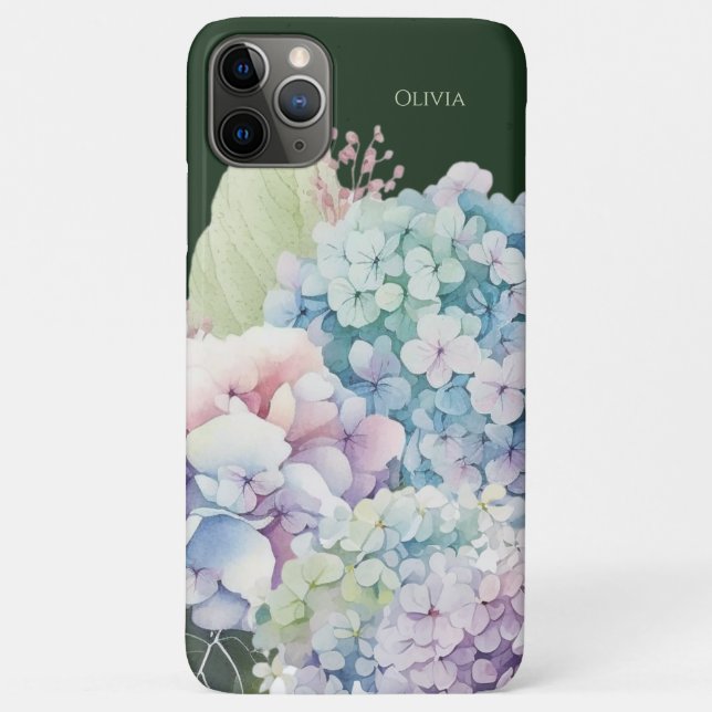 Coques Case-Mate iPhone Aquarelle Hydrangea Personnalisé Vert (Dos)