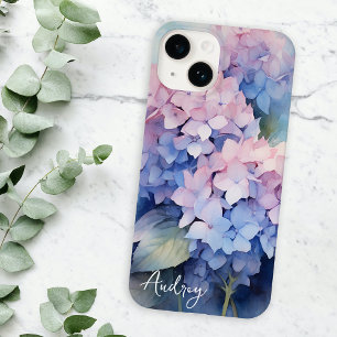 Coque Case-Mate iPhone Aquarelle Hydrangea Rose Purple Nom Modèle