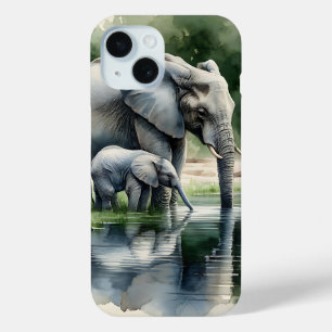 Coque Case-Mate iPhone Aquarelle Illustration de maman et bébé éléphant