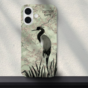 Coque Pour iPhone 16 Aquarelle japonaise Cerisier Fleur Grue Oiseau