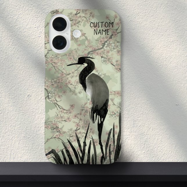 Coques Case-Mate iPhone Aquarelle japonaise Cerisier Fleur Grue Oiseau (Créateur téléchargé)