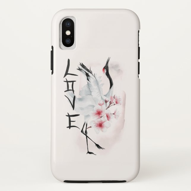Coques Case-Mate iPhone Aquarelle Japonaise Sakura Blossom Love Crane (Dos)