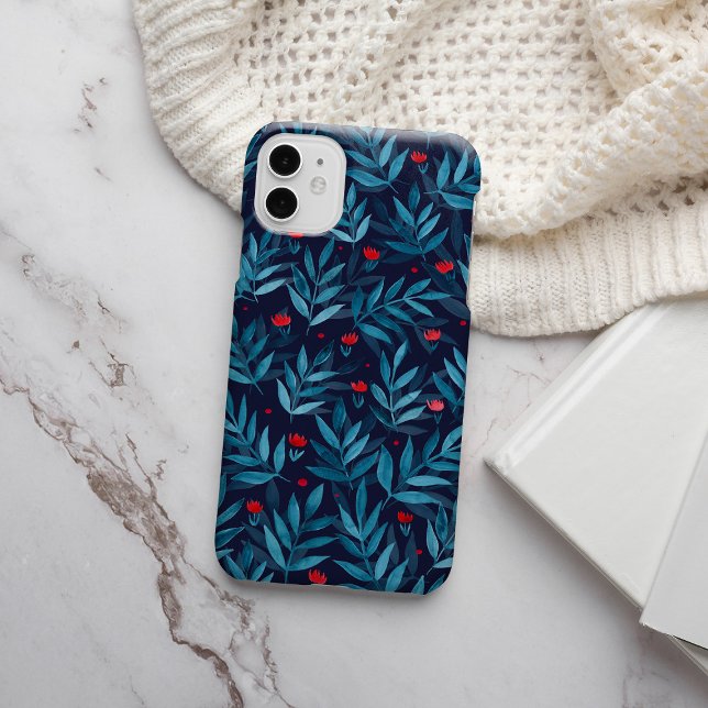 Coques Case-Mate iPhone Aquarelle jardin nocturne - turquoise, bleu et rou (Créateur téléchargé)