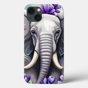 Case-Mate iPhone Case Aquarelle joli éléphant et fleurs violettes
