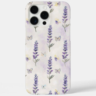 Coque iPhone 16 Pro Max Aquarelle Lavande et Motif de papillons