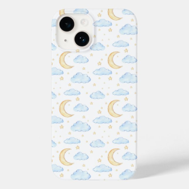 Coques Case-Mate iPhone Aquarelle Lune étoiles et nuages Motif (Verso)