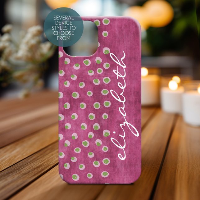 Coques Case-Mate iPhone Aquarelle Messy Amusants Pois citron rose chaud (Personalized Phone Case with Custom Name)