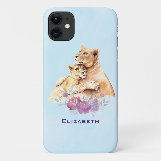 Coques Case-Mate iPhone Aquarelle mignonne Mère Lion & Cub (Dos)