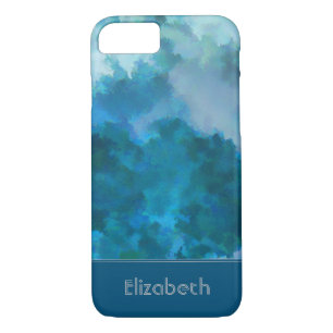 Case-Mate iPhone Case Aquarelle moderne bleu et vert sur mesure Monogram