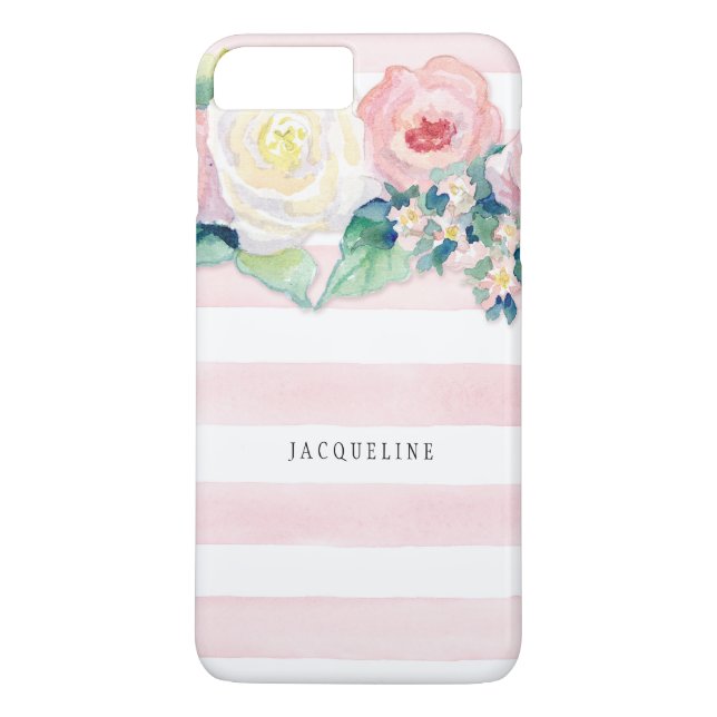 Coques Case-Mate iPhone Aquarelle MODERNE Chic Large Stripes avec Rose (Dos)