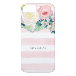 Coque iPhone 8/7 Aquarelle MODERNE Chic Large Stripes avec Rose