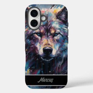 Coque Pour iPhone 16 Aquarelle moderne Loup d'hiver Nom personnalisable