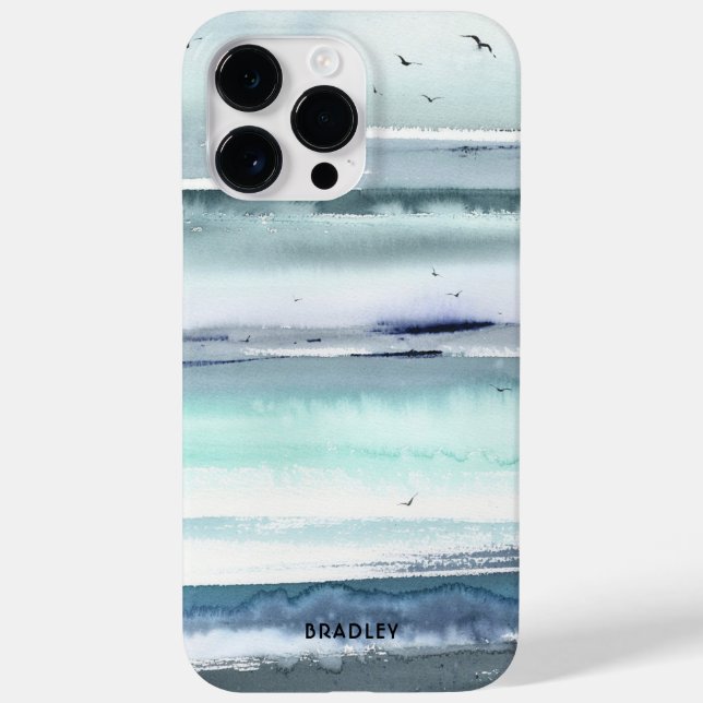 Coques Case-Mate iPhone Aquarelle moderne Ocean Sea Nom personnalisé (Verso)