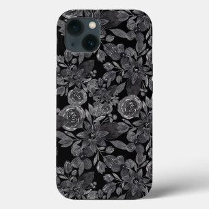 Case-Mate iPhone Case Aquarelle monochrome gris noir Feuilles floraux