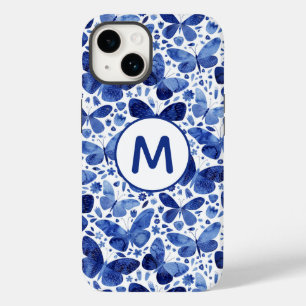 Coque Case-Mate iPhone Aquarelle Monogramme Bleu