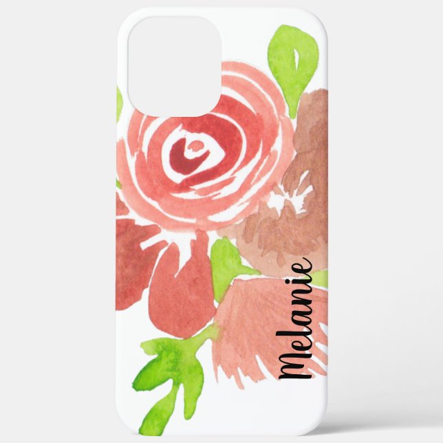 Coques Case-Mate iPhone Aquarelle Monogramme de verdure rose teinté de ros (Verso)