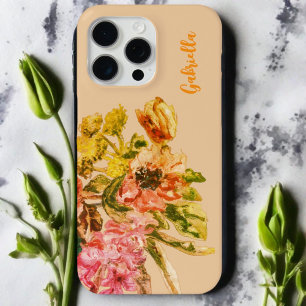 Coque Case-Mate iPhone Aquarelle monogramme floral boho rose pâle pêche