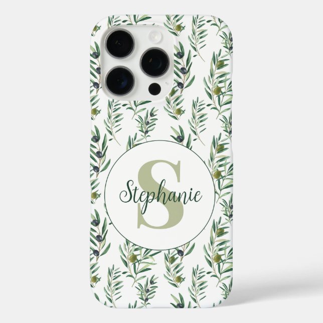Coques Case-Mate iPhone Aquarelle Monogramme Nom Motif Branches d'Olivier (Verso)
