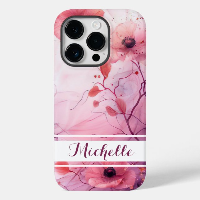 Coques Case-Mate iPhone aquarelle motif de fleurs de chute avec nom (Verso)