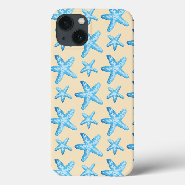 Coques Case-Mate iPhone Aquarelle Motif de poisson étoilé bleu (Verso)