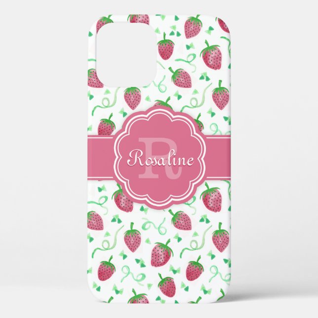 Coques Case-Mate iPhone Aquarelle Motif fraise avec Monogramme (Verso)
