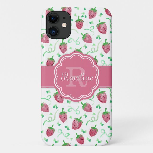 Coques Case-Mate iPhone Aquarelle Motif fraise avec Monogramme (Dos)