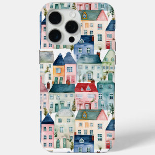 Coque Case-Mate iPhone Aquarelle Noël Maisons motif sans soudure.
