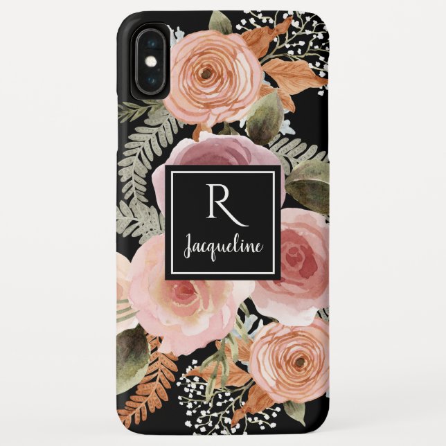 Coques Case-Mate iPhone Aquarelle noire Fille Floral BOHO Nom de la végéta (Dos)