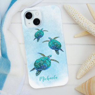 Coque Case-Mate iPhone Aquarelle Ocean Sea Turtles Nom personnalisé