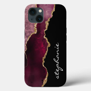 Case-Mate iPhone Case Aquarelle or de Bourgogne Agate personnalisée