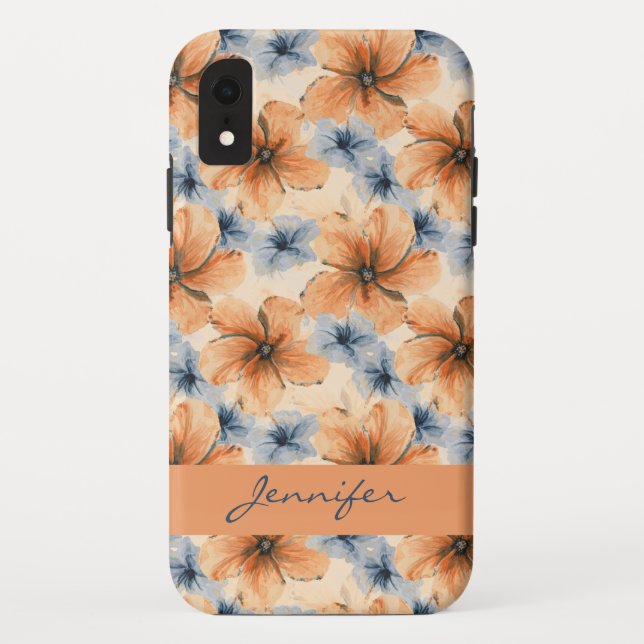 Coques Case-Mate iPhone Aquarelle orange et bleu floral (Dos)