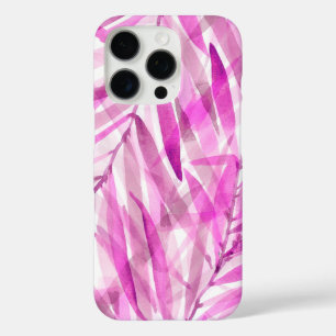 Coque iPhone 16 Pro Aquarelle Palms Hawaiian Tropical à Fuchsia