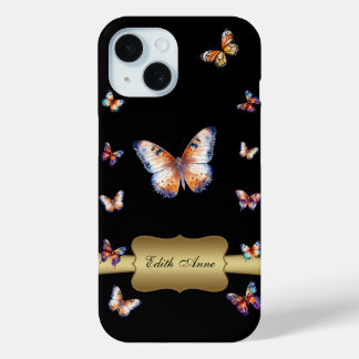 Coque Case-Mate iPhone Aquarelle Papillon Or Monogramme personnalisé